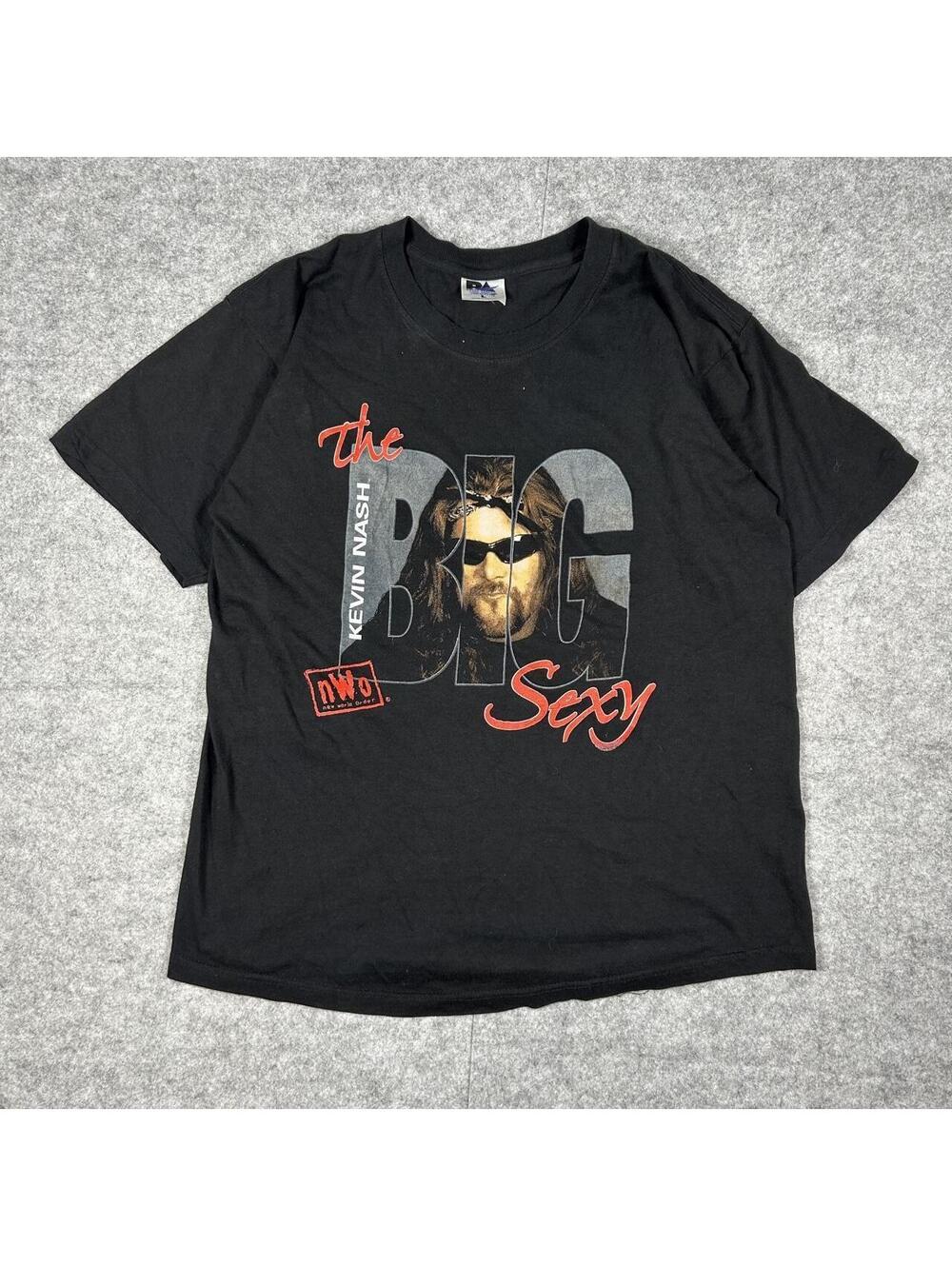 Vintage 90s WCW WWE Big Sexy Kevin Nash NWO Black Wrestling T-Shirt Size Large